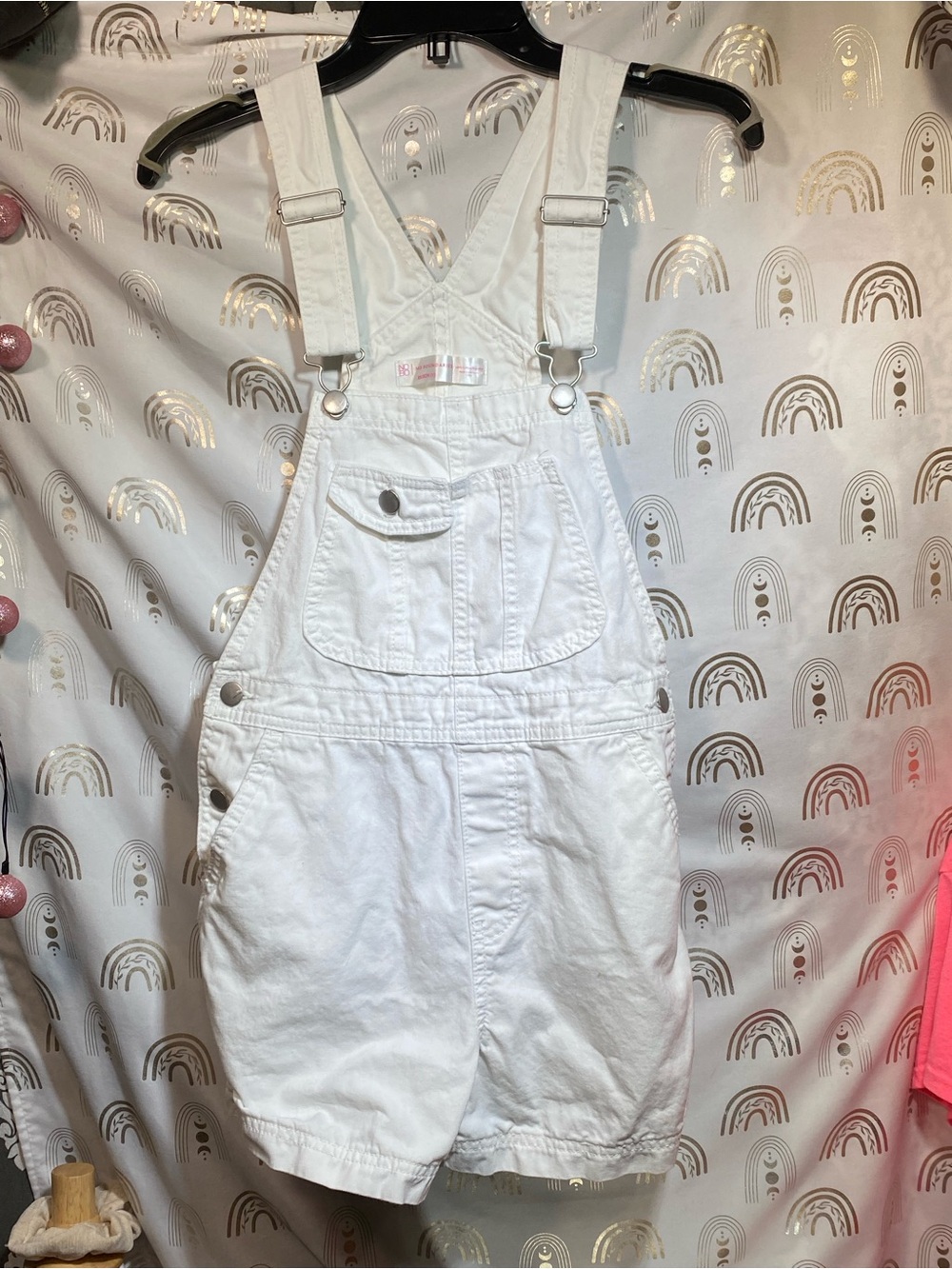 No Boundaries White Denim Shortalls with Bib Pocket